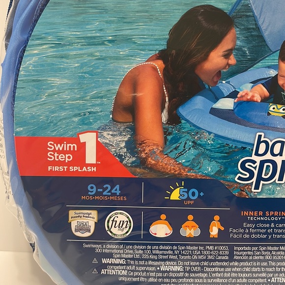 Swimways Step 1 Baby 9-24 Month Blue Pool Spring Float with Sun Canopy - Picture 3 of 4
